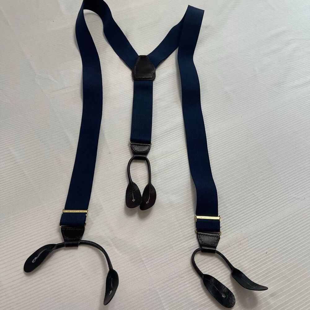 CAS Navy Blue Black Leather Germany Suspenders Braces